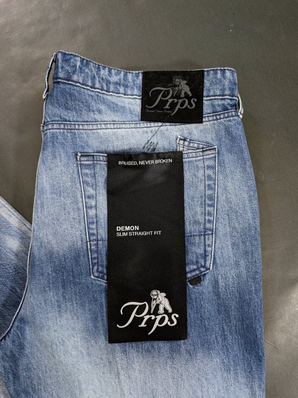 $268 PRPS Men 42x36 High Contrast Denim Jeans Button Fly Demon Slim Straight